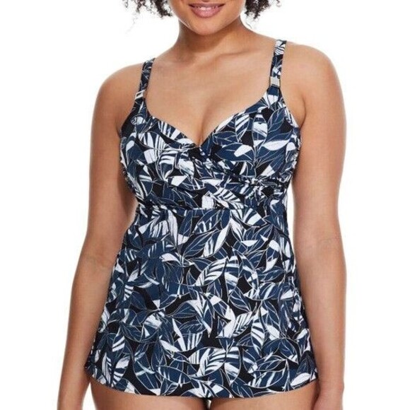 Miraclesuit Surplice Tankini V-neck Shimmer Shadows Underwire Swim Top Sz 36D